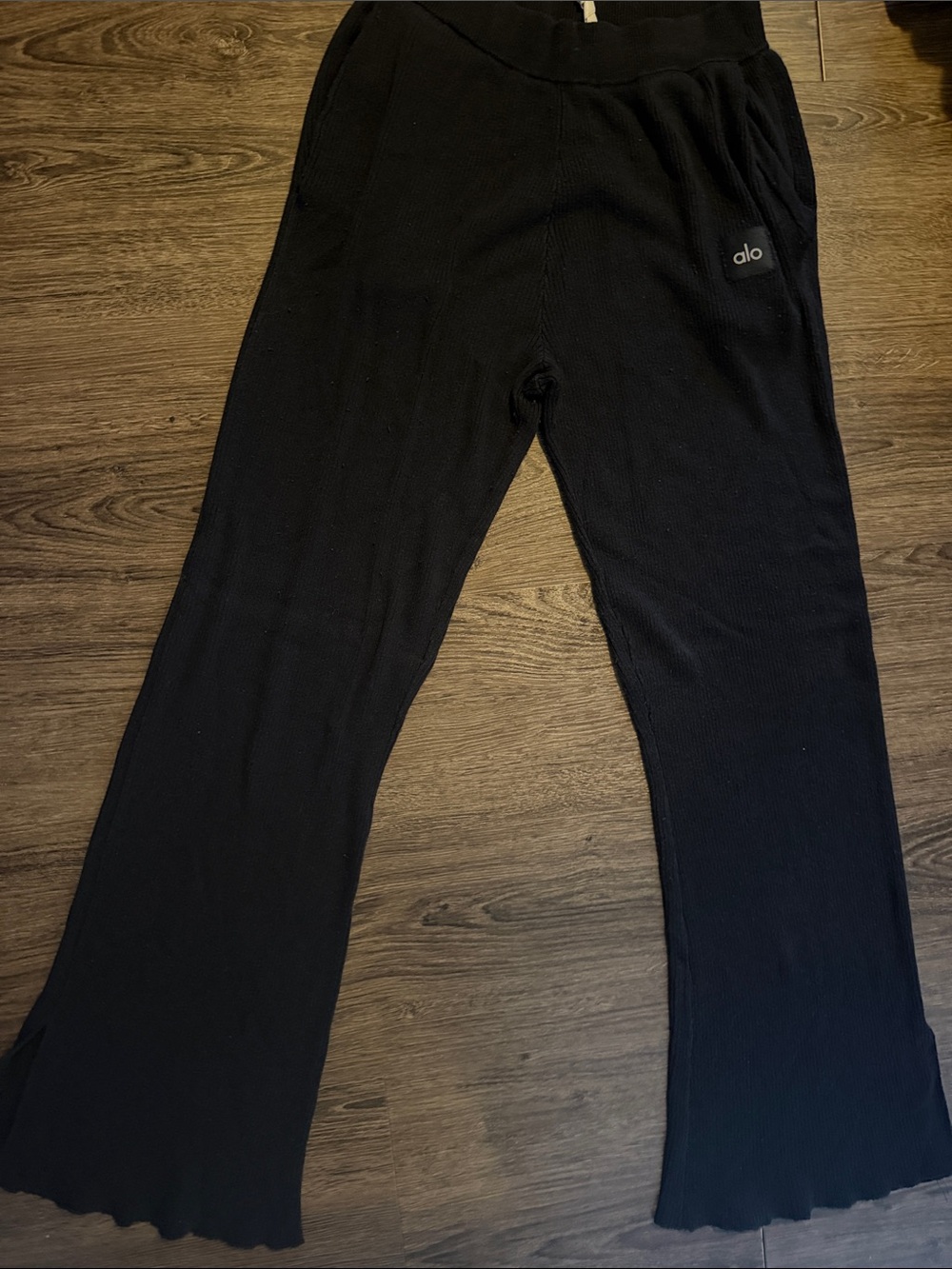 Alo Black Ribbed Lounge Pants